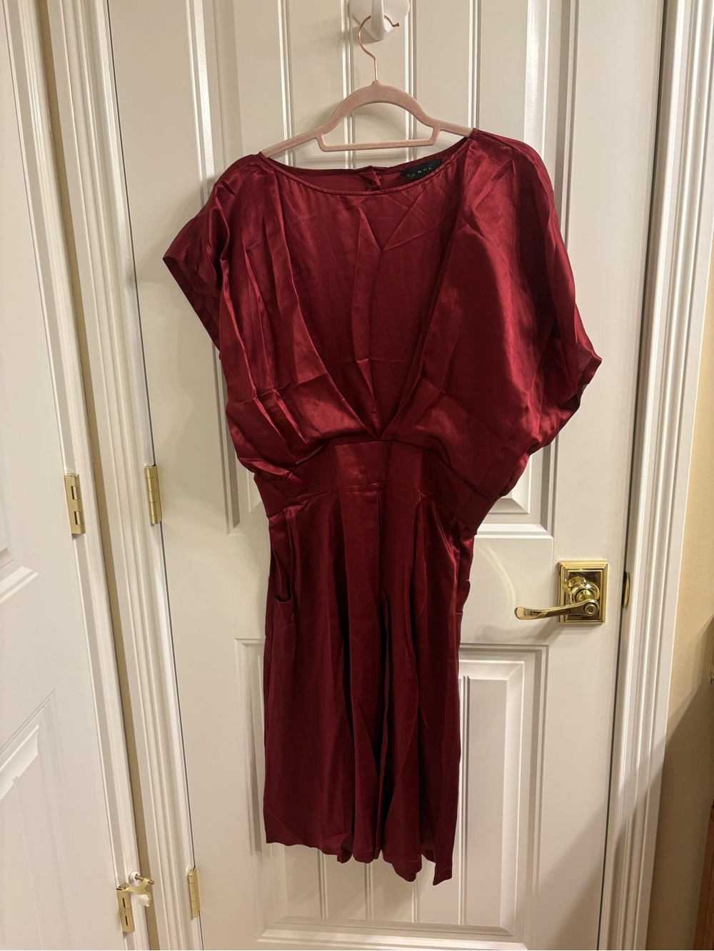 BGL Burgundy Silk Blend Bat Wing Asymmetrical Draped Midi Dress EU 42 US 10